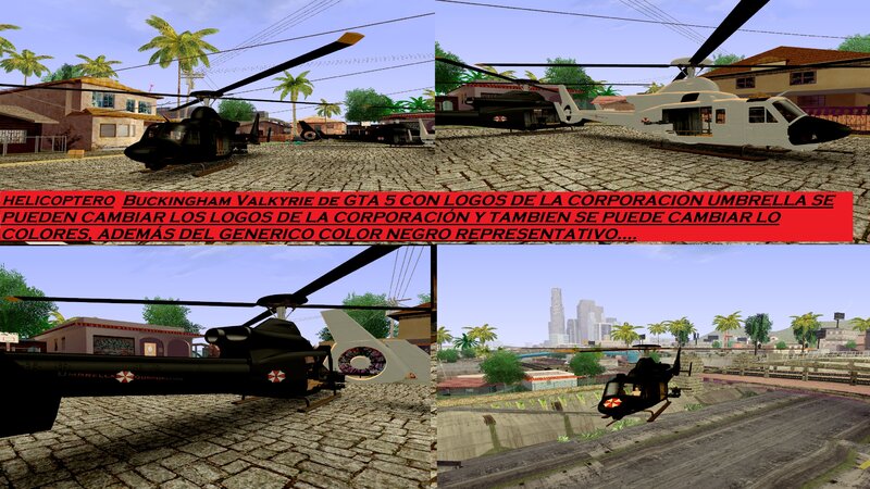 Helicoptero Buckingham Valkyrie de GTA 5 с логотипами корпорации Umbrella и возможностью смены цвета