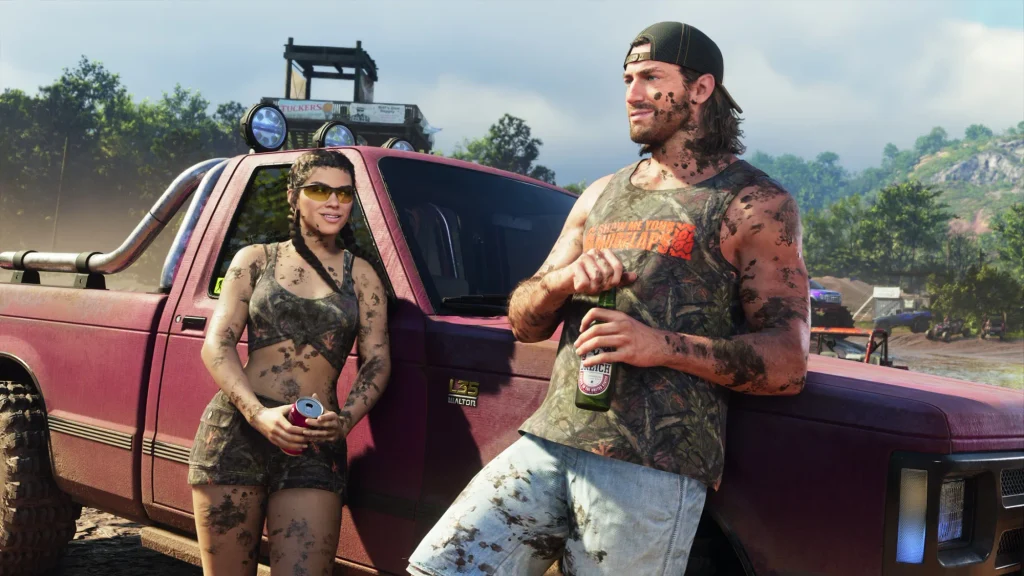 Jason and Lucia posing in front of truck