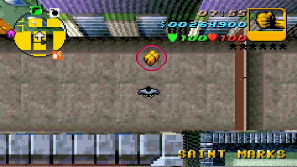 Расположение в GTA Advance скрытого пакета №16, найденного в 
 Сэйнт Маркс