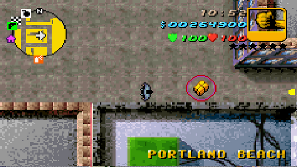 Расположение в GTA Advance скрытого пакета №23, найденного в 
 Портленд Бич