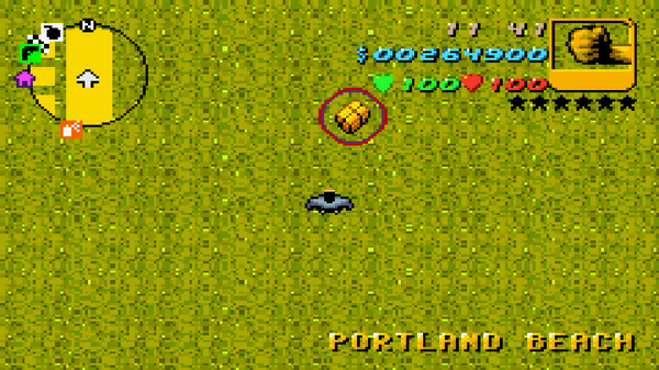 Расположение в GTA Advance скрытого пакета №24, найденного в 
 Портленд Бич