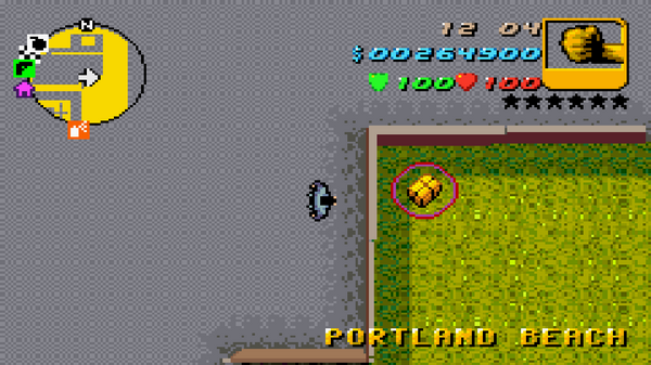 Расположение в GTA Advance скрытого пакета №25, найденного в 
 Портленд Бич