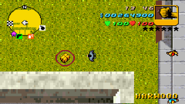 Расположение скрытого пакета №29 в GTA Advance, найденного в Харвуде