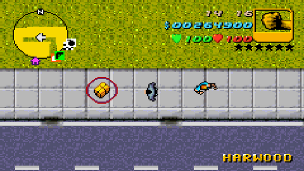 Расположение скрытого пакета №30 в GTA Advance, найденного в Харвуде