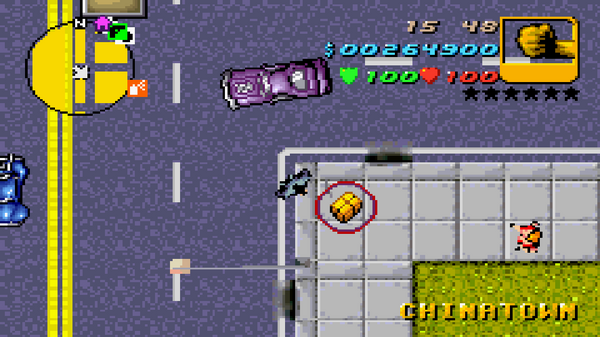 Расположение скрытого пакета №33 в GTA Advance, найденного в Чайнатауне