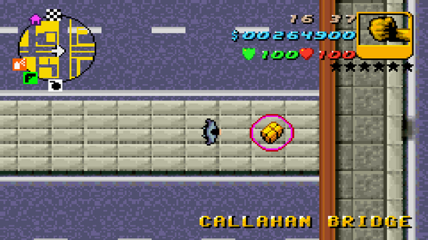 Расположение скрытого пакета №34 в GTA Advance, найденного на мосту Каллахан