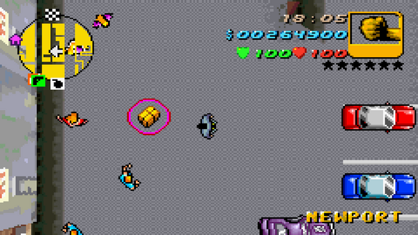 Расположение скрытого пакета №37 в GTA Advance, найденного в Ньюпорте