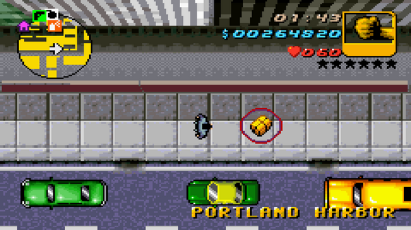 Расположение скрытого пакета №4 в GTA Advance, найденного в 
 Portland Harbor