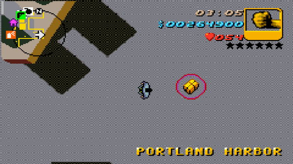 Расположение скрытого пакета №6 в GTA Advance, найденного в 
 Portland Harbor