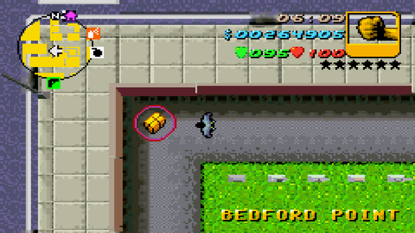 Местонахождение #65 Скрытого Пакета в GTA Advance, найденного в 
 Бедфорд Пойнт