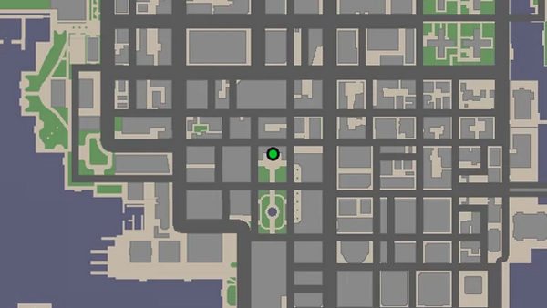 Местоположение на карте камеры безопасности №15 для уничтожения в GTA Chinatown Wars, находится у входа в Гражданскую цитадель в здании мэрии.