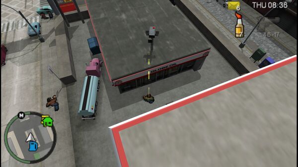 Местоположение камеры безопасности №17 для уничтожения в GTA Chinatown Wars, находится на крыше заправки Globe Oil в Castle Garden City.