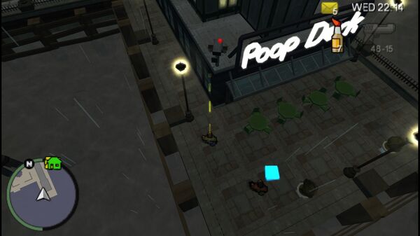 Местоположение камеры наблюдения №2 для уничтожения в GTA Chinatown Wars, находится 
                                рядом со знаком Poop Deck в Castle Gardens.