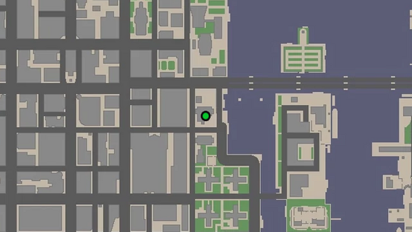 Местоположение на карте камеры безопасности №21 для уничтожения в GTA Chinatown Wars, находится на крыше небольшого здания внутри свалки.