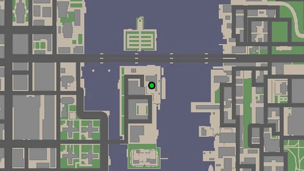 Местоположение на карте камеры безопасности №22 для уничтожения в GTA Chinatown Wars, находится у входа на склад на северо-востоке острова Колони.