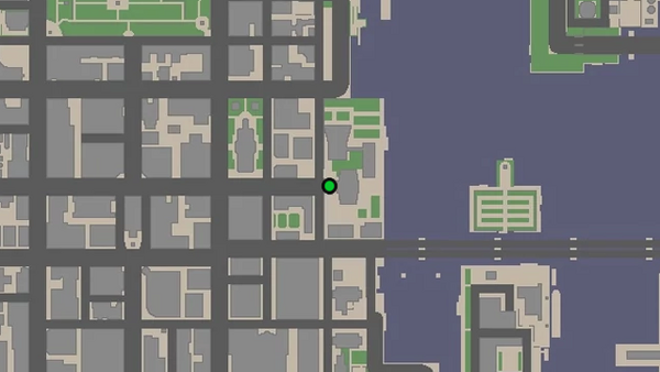 Расположение камеры наблюдения №25 для уничтожения на карте GTA Chinatown Wars, находится у автомобильного входа в Комитет цивилизации.