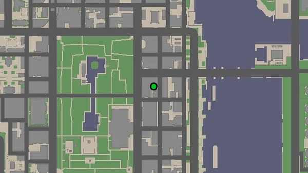 Расположение камеры наблюдения №35 для уничтожения на карте GTA Chinatown Wars, находится на углу переулка в Ланкастере.