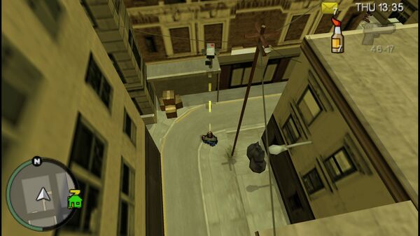 Расположение камеры наблюдения №35 для уничтожения в GTA Chinatown Wars, находится на углу переулка в Ланкастере.