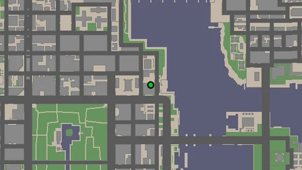 Местоположение на карте GTA Chinatown Wars камеры наблюдения №39 для уничтожения, расположенной на крыше полицейского участка Восточного Холланда.