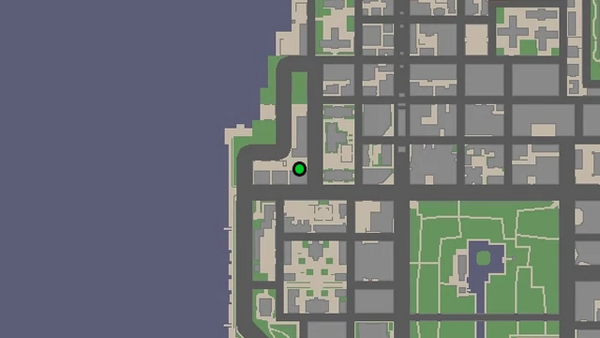 Местоположение на карте GTA Chinatown Wars камеры наблюдения №42 для уничтожения, расположенной у входа в клуб Angels of Death в Северном Холланде.