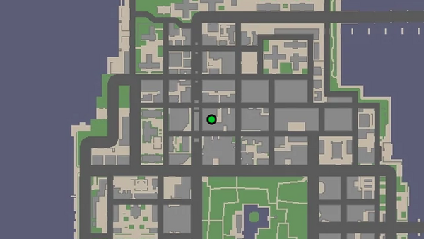 Местоположение на карте GTA Chinatown Wars камеры наблюдения №43 для уничтожения, расположенной на пониженном крыше здания в Северном Холланде.