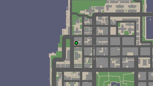 Местоположение на карте GTA Chinatown Wars камеры наблюдения №44 для уничтожения, расположенной за клубом Linen Lounge в Северном Холланде.