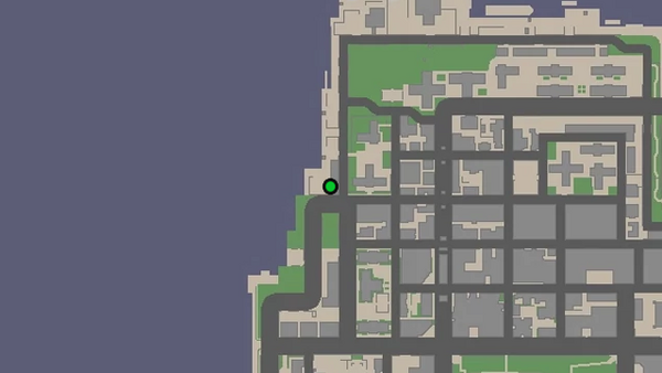 Местоположение на карте GTA Chinatown Wars камеры наблюдения №45 для уничтожения, расположенной у входа во двор склада в Нортвуде.