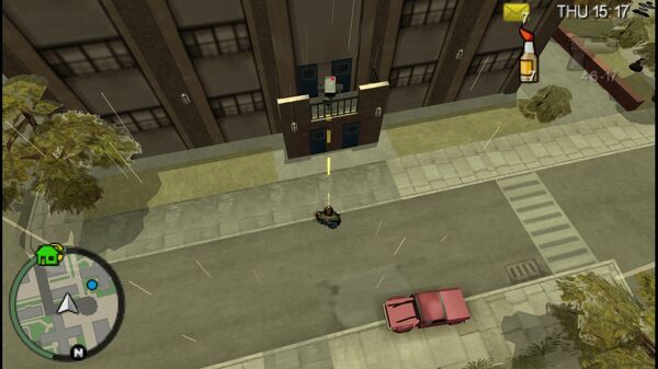 Расположение камеры безопасности №58 для уничтожения в GTA Chinatown Wars, находится на улице Катерпиллар, у входа в здание в Нортерн Гарденс.