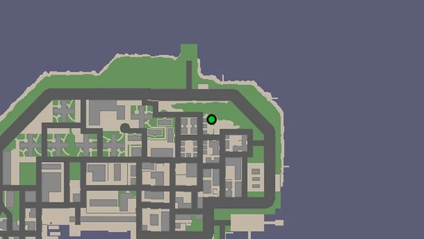 Расположение камеры безопасности №59 для уничтожения на карте GTA Chinatown Wars, находится на заборе в Нортерн Гарденс, Бохан.