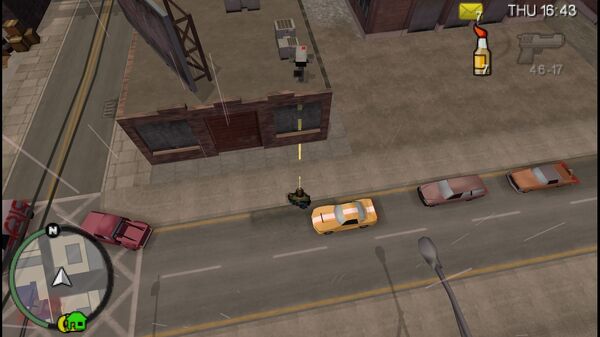 Расположение камеры безопасности №60 для уничтожения в GTA Chinatown Wars, находится на крыше низкого здания в Индастриал, Бохан.