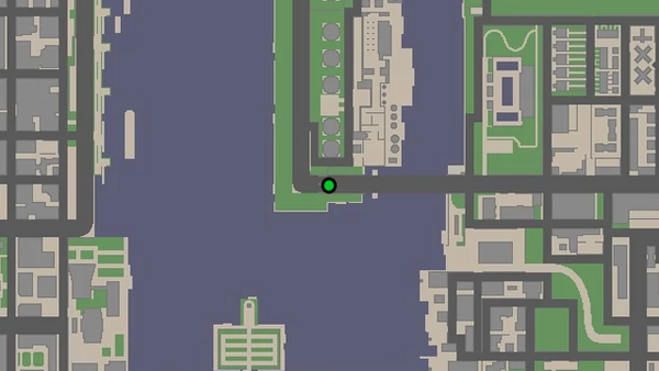 Местоположение на карте камеры наблюдения №63 в GTA Chinatown Wars, которую нужно уничтожить, находится на вершине платной будки на юге острова Чардж, район Дьюкс.