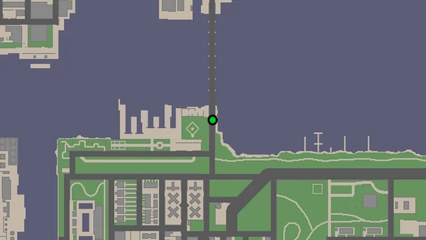 Местоположение на карте камеры наблюдения №66 в GTA Chinatown Wars, которую нужно уничтожить, находится на вершине платной будки на южном мосту Дьюкс Бэй.