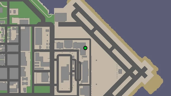 Расположение камеры безопасности №77 для уничтожения на карте GTA Chinatown Wars, находится на низкой крыше в международном аэропорту Francis.