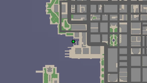 Местоположение на карте GTA Chinatown Wars камеры наблюдения №8 для уничтожения, находится 
                                за рампой, плавающей на воде рядом с пирсом в Castle Garden City.