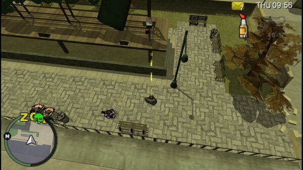 Местоположение камеры безопасности №83 для уничтожения в GTA Chinatown Wars, находится на деревянной конструкции в Dukes Park.