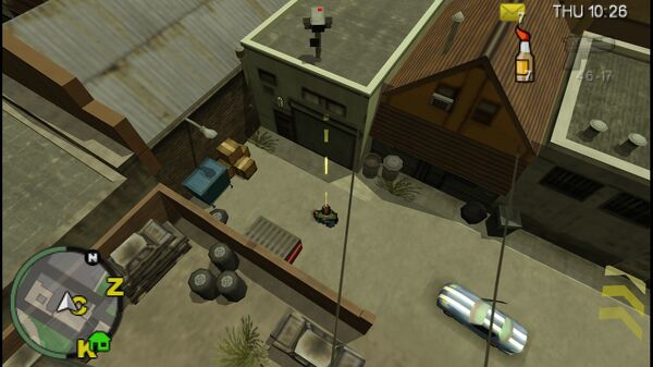 Местоположение камеры безопасности №84 для уничтожения в GTA Chinatown Wars, находится на крыше гаража Чан Цзяомина в East Island City.