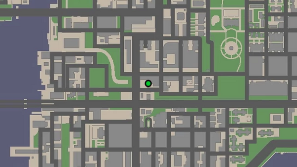 Расположение камеры безопасности №85 для уничтожения на карте GTA Chinatown Wars, находится на крыше низкого здания в East Island City.