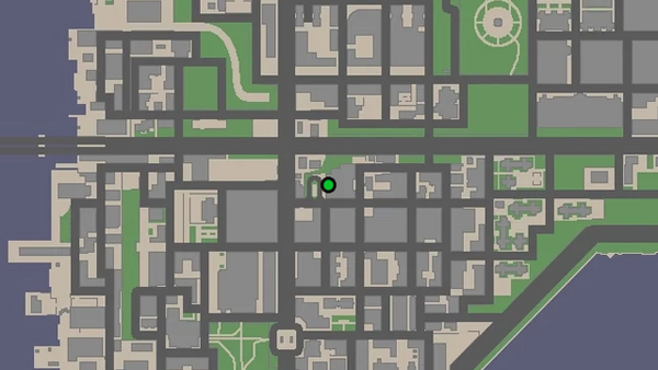 Расположение камеры безопасности №87 для уничтожения на карте GTA Chinatown Wars, находится у входа в медицинский центр Schottler.