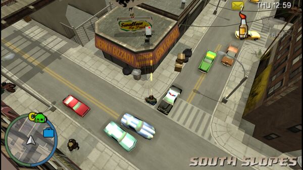 Местоположение камеры безопасности №89 в GTA Chinatown Wars для уничтожения, находится на крыше Jerk N' Gizzada в Шоттлере.