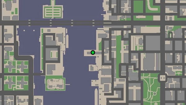 Расположение на карте камеры безопасности №90 в GTA Chinatown Wars для уничтожения, находится на крыше небольшого здания в BOABO.