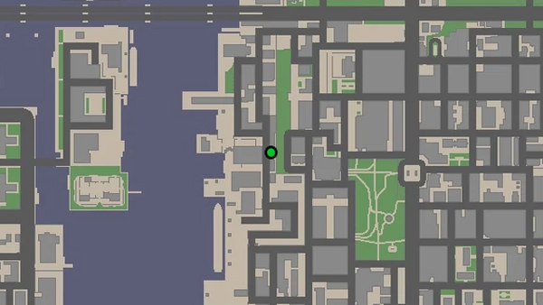 Расположение на карте камеры безопасности №91 в GTA Chinatown Wars для уничтожения, находится на складе к северу от Brucie's Executive Lifestyle Autos в Ист Хук Бэй.