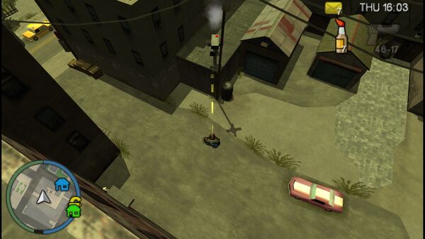 Местоположение камеры безопасности №93 в GTA Chinatown Wars для уничтожения, находится на крыше небольшого здания в Саут Слоупс.