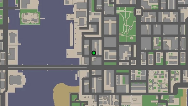 Расположение на карте камеры безопасности №94 в GTA Chinatown Wars для уничтожения, находится на крыше небольшого здания в Ист Хук.