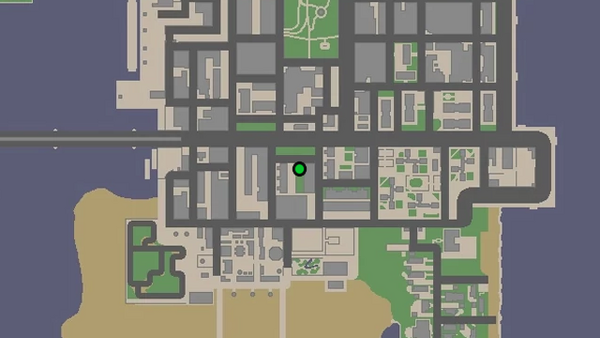 Расположение на карте камеры безопасности №95 в GTA Chinatown Wars для уничтожения, находится на крыше небольшого здания в Хоув Бич.