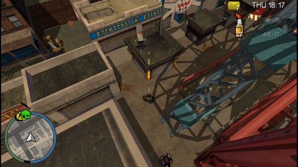 Местоположение камеры безопасности №97 в GTA Chinatown Wars для уничтожения, находится на конструкции в Funland на Firefly Island.