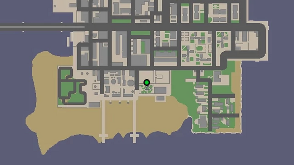 Расположение на карте камеры безопасности №98 в GTA Chinatown Wars для уничтожения, находится на маленьком здании у Screamer на Firefly Island.