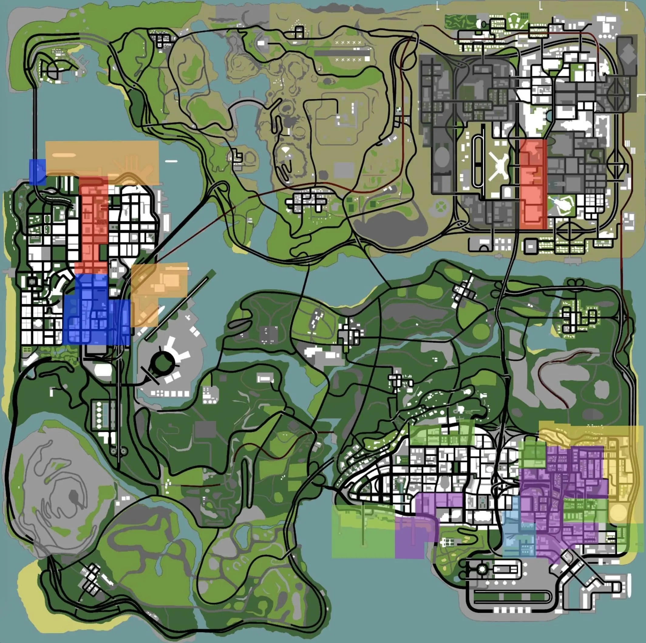 карта территорий банд GTA San Andreas