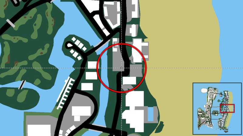 Клуб Малибу - Местоположение на карте в GTA Vice City