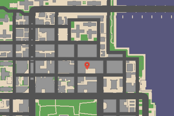 Расположение на карте GTA Chinatown Wars #11 возможного Льва Фо, найдено на детской площадке в Ист Холланд, Алгонкин