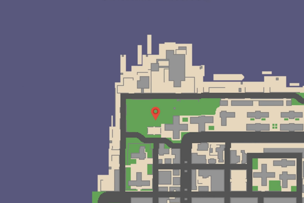 Расположение на карте GTA Chinatown Wars #12 возможного Льва Фо, найдено на свалке в Нортвуде, Алгонкин